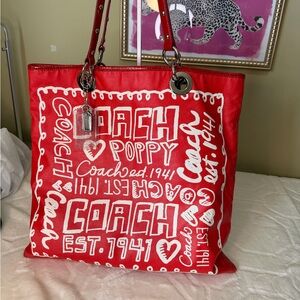 Coach Graffiti Poppy Red Graphic Tote Bag